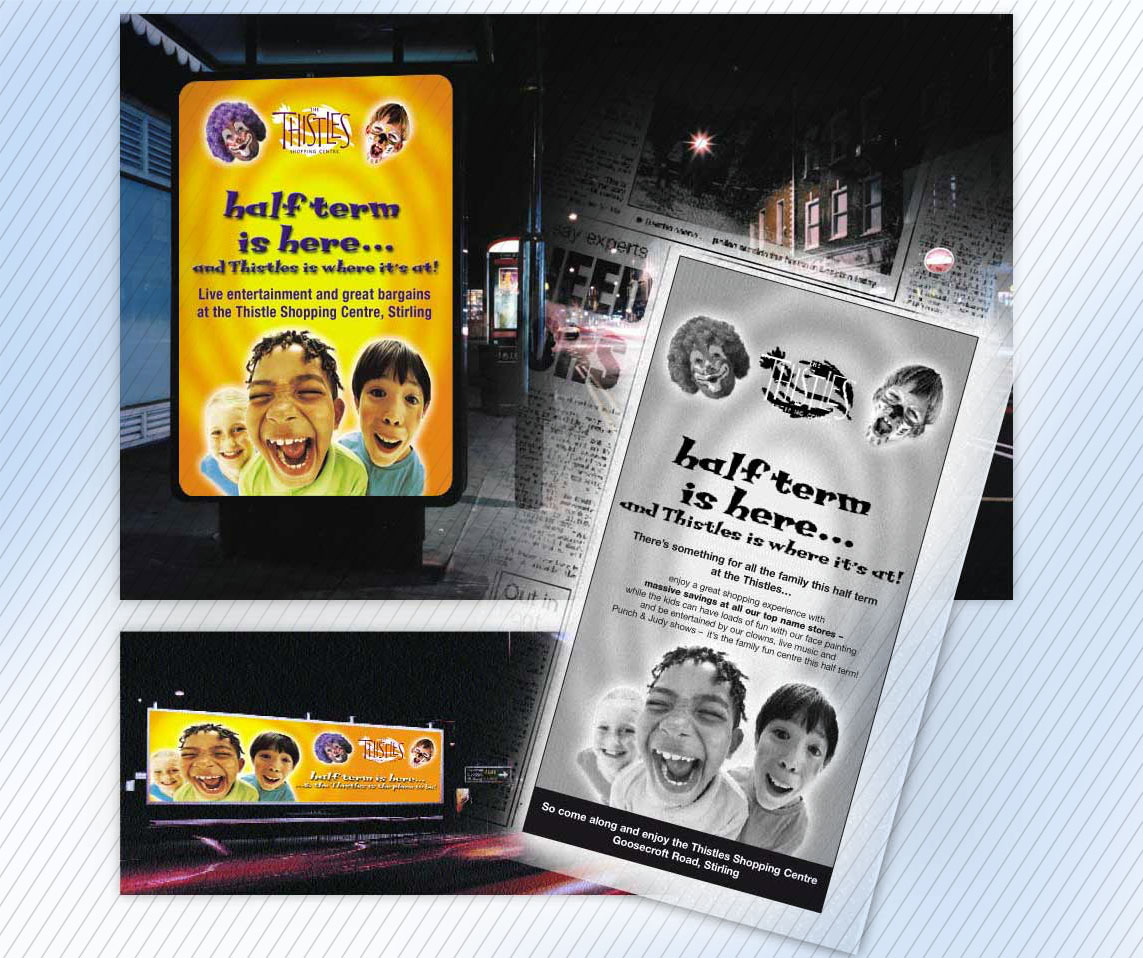 Advertsing design for The Thistles Shopping Centre - billboard, bus stop, press advertising